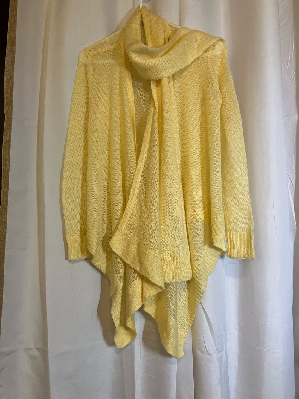 Michael Kors Pale Yellow Draped Open-Front Knit Cardigan
